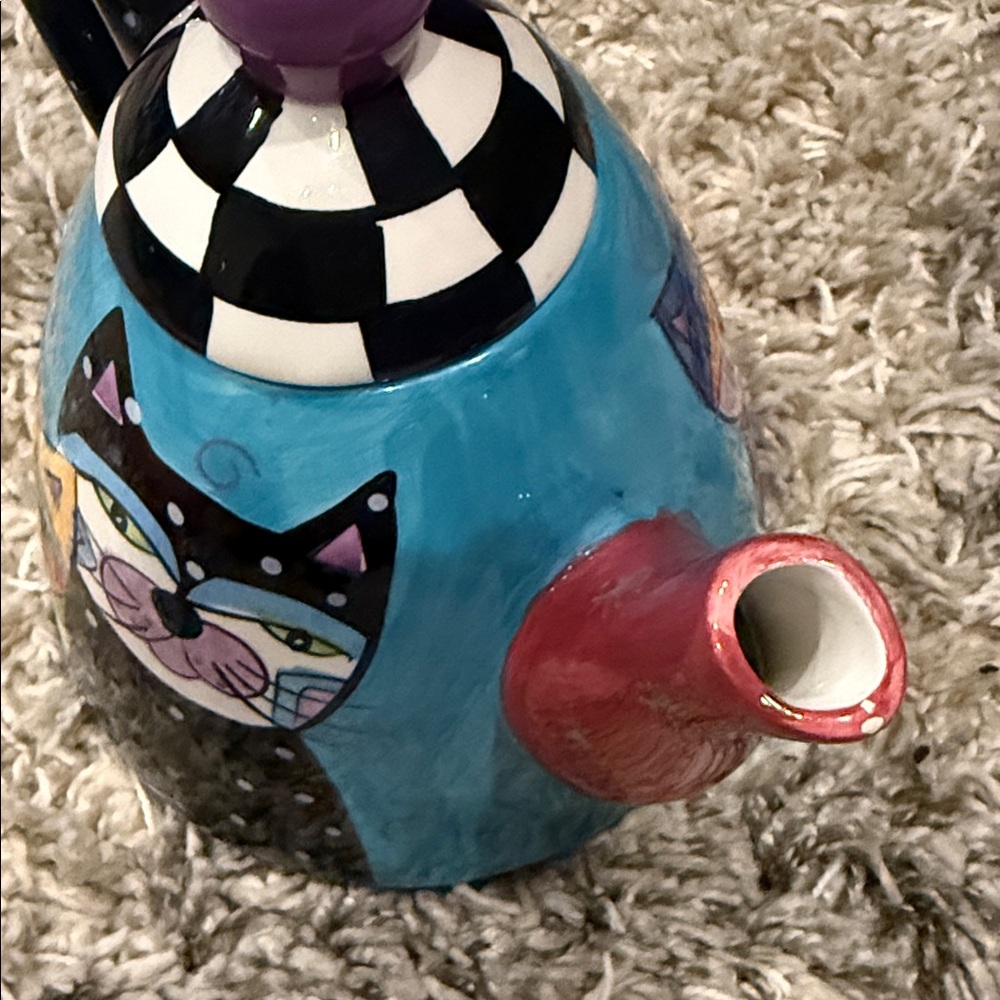 Colorful Cat Ceramic Teapot - Blue, Black, Purple, Pink - Picture 2 of 5